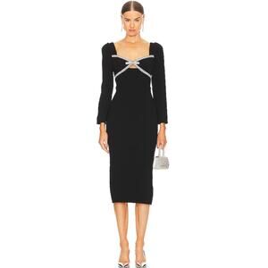 NEW REVOLVE Self-Portrait Diamante Bow Midi Dress Size 6 Black Retail $555